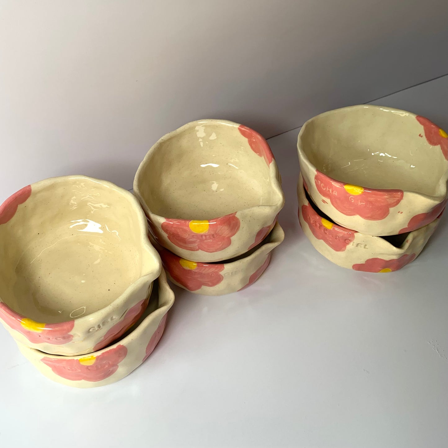Pink handbuild matcha pourer + holder