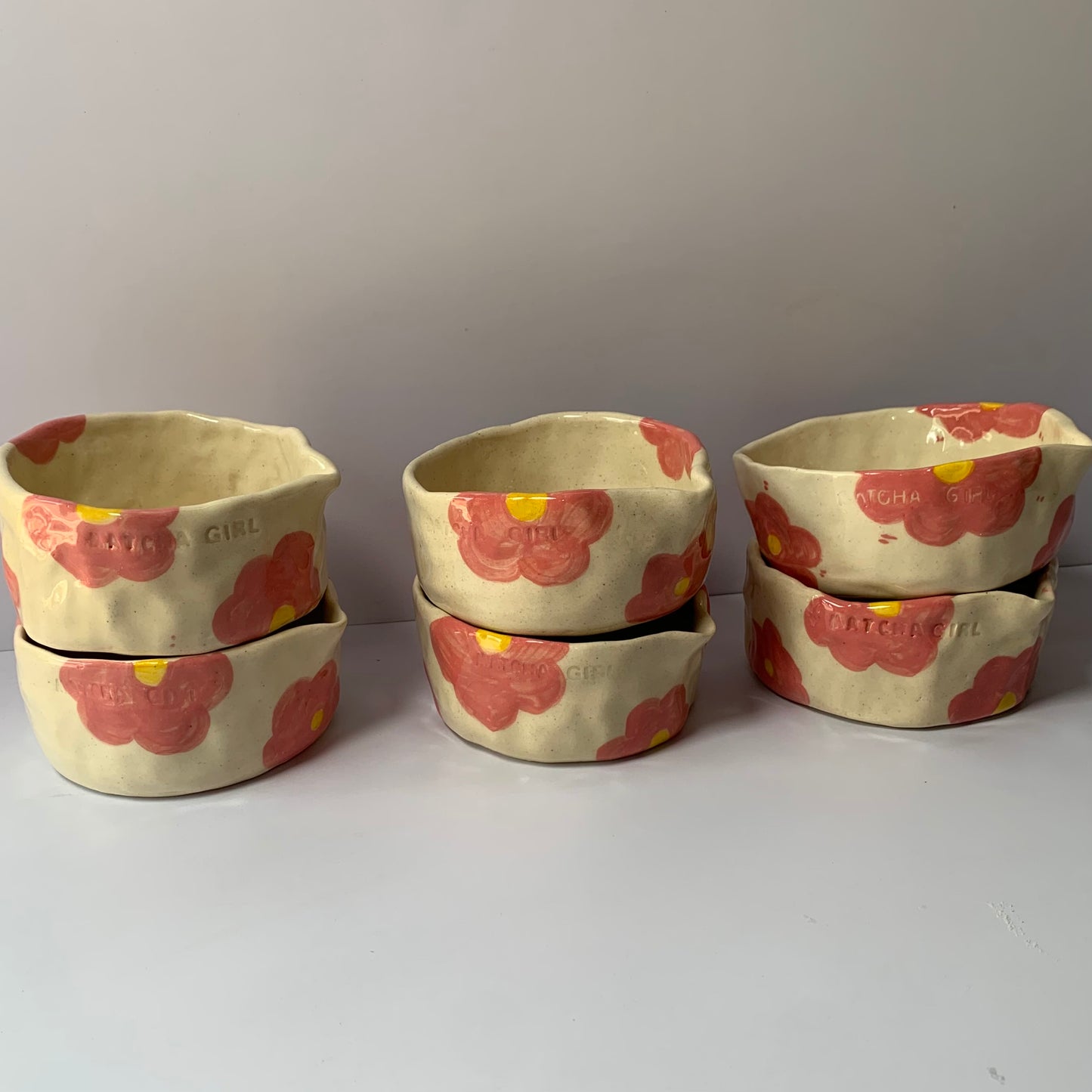 Pink handbuild matcha pourer + holder