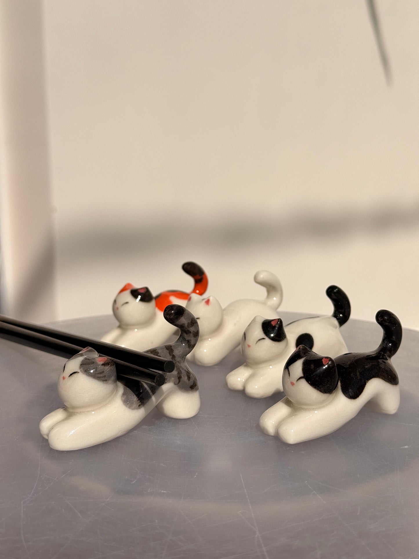 B&w cat chopstick & Chashaku holder