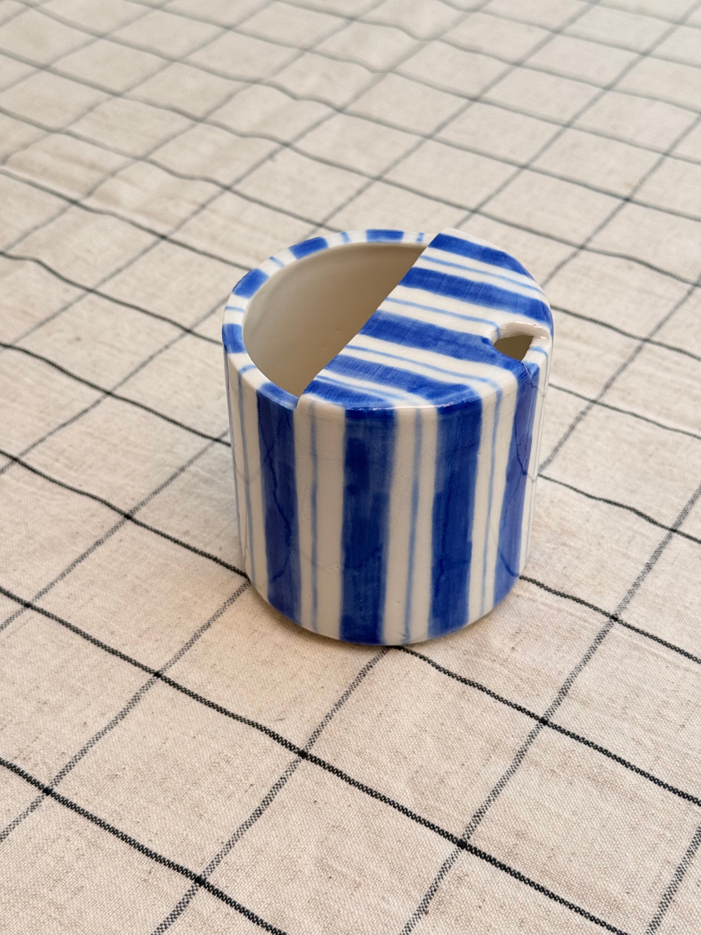 Blue stripe ceramic tumbler