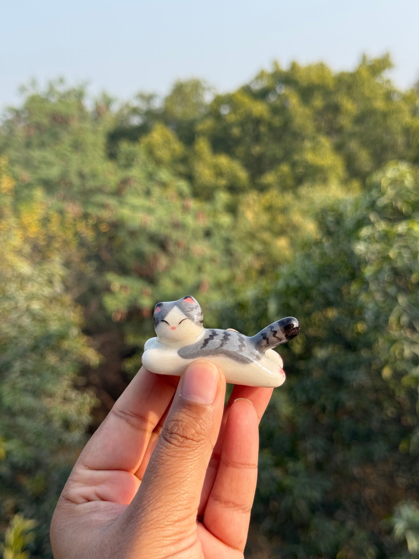 Grey cat chopstick & Chashaku holder