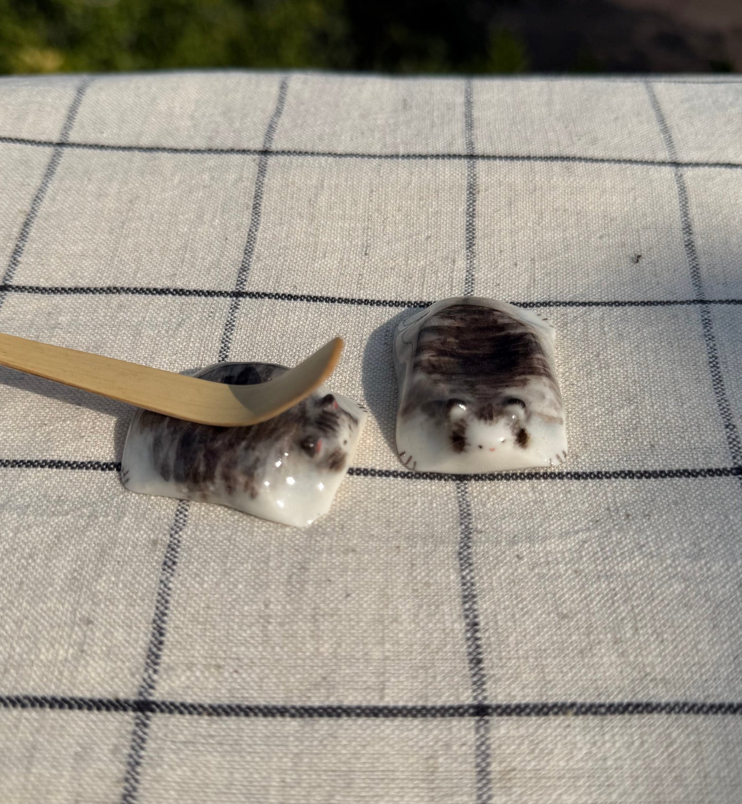 Grey cat Chashaku & chopstick holder