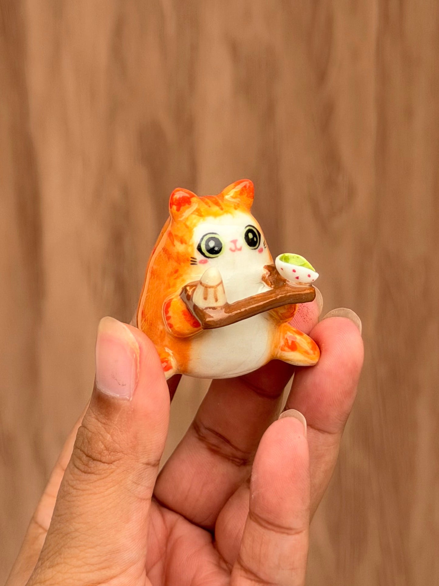 Orange Puffer Cat Chashaku holder