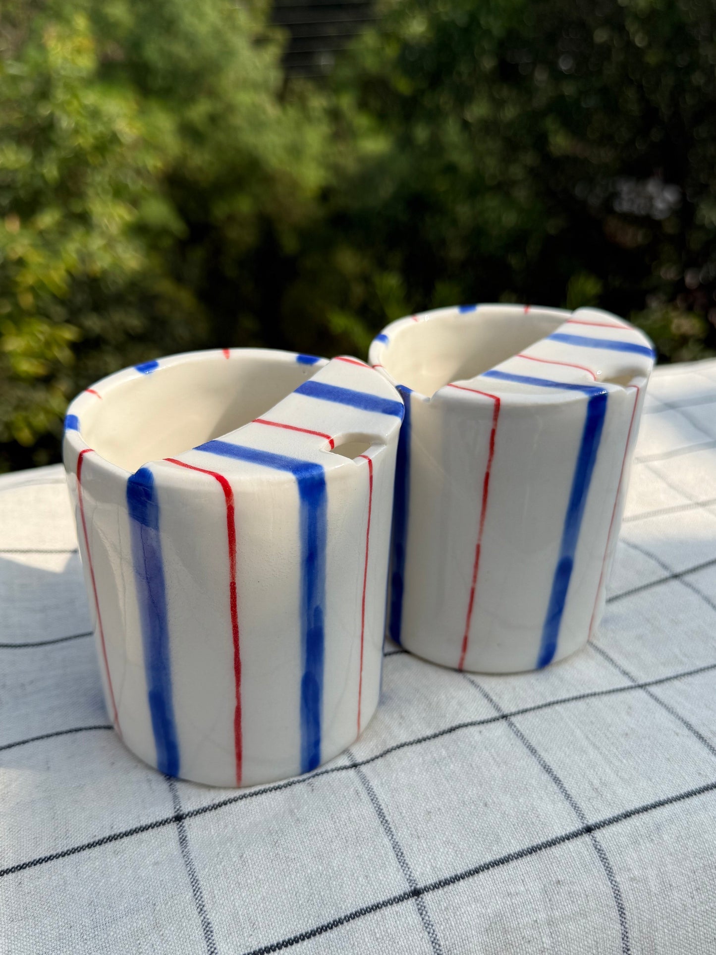 🎄Red-Blue🎄stripe ceramic tumbler