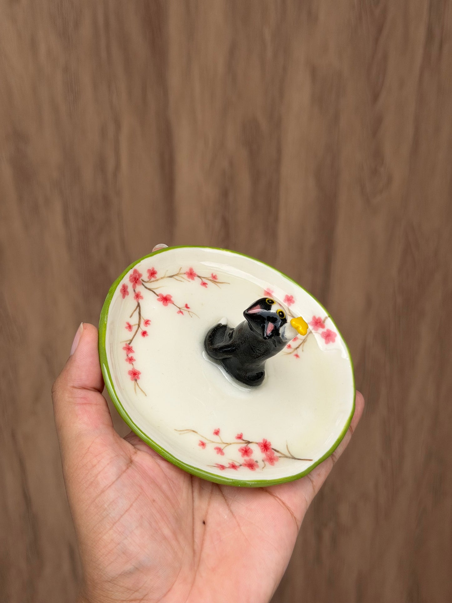 Black cat sakura trinket