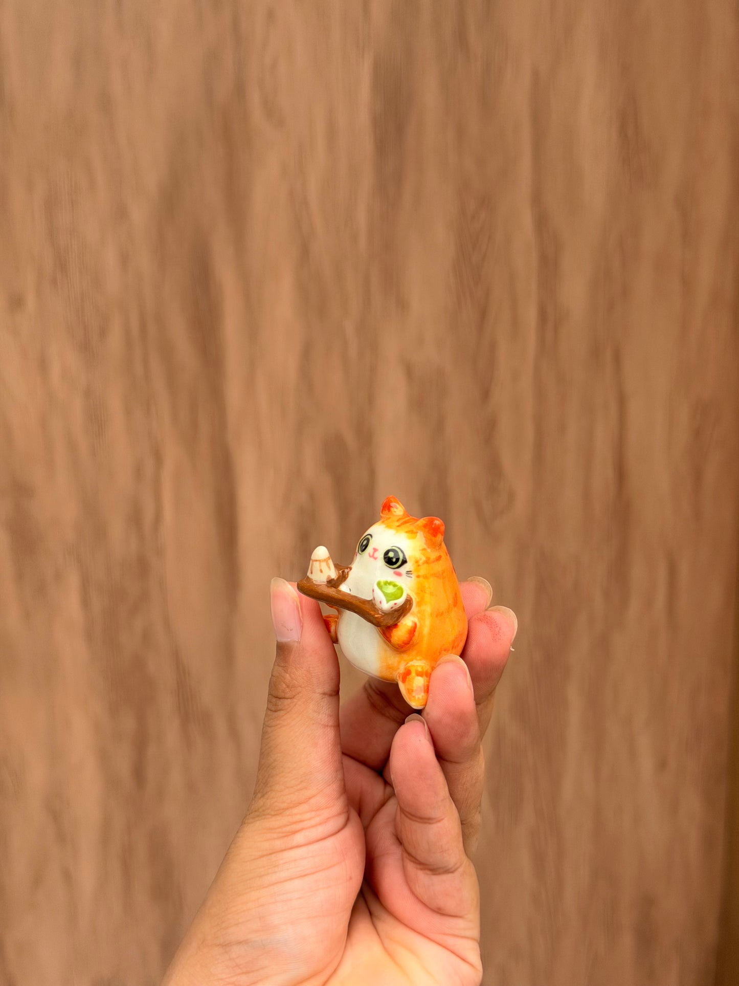 Orange Puffer Cat Chashaku holder