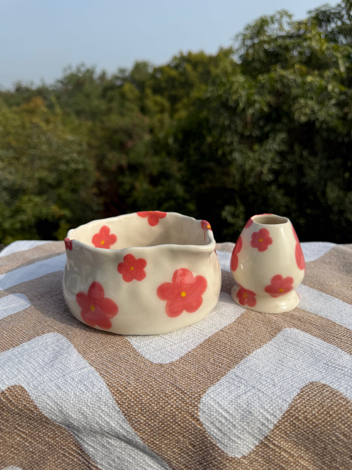 Pink flower matcha set
