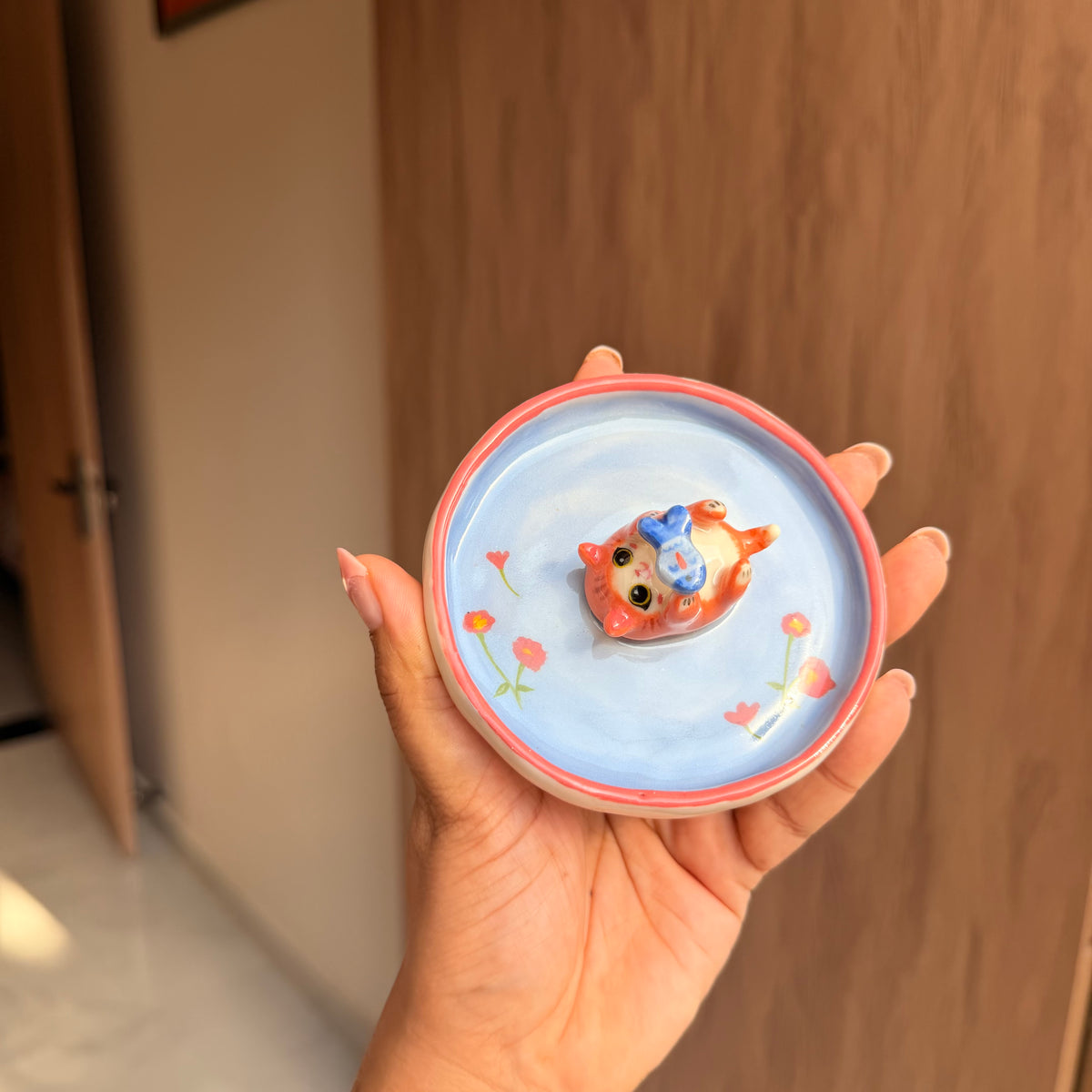 Orange Cat & fish trinket