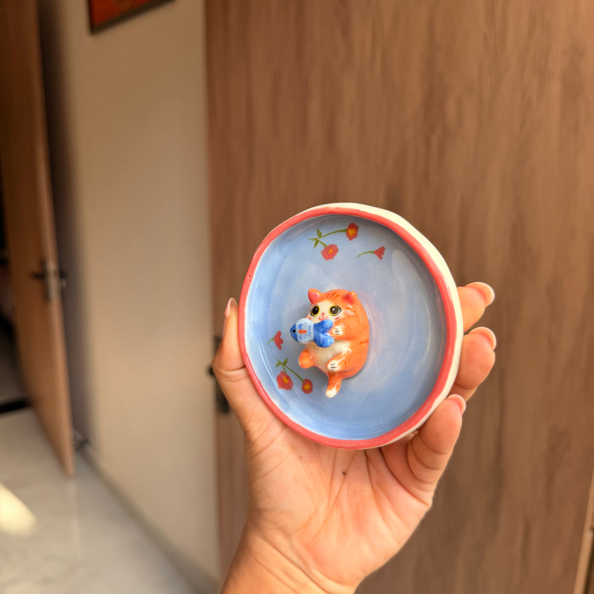 Orange Cat & fish trinket