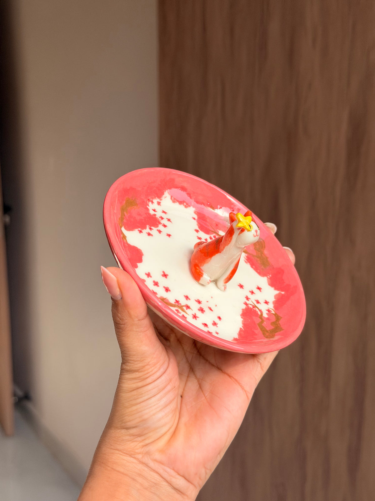 Orange cat sakura tray