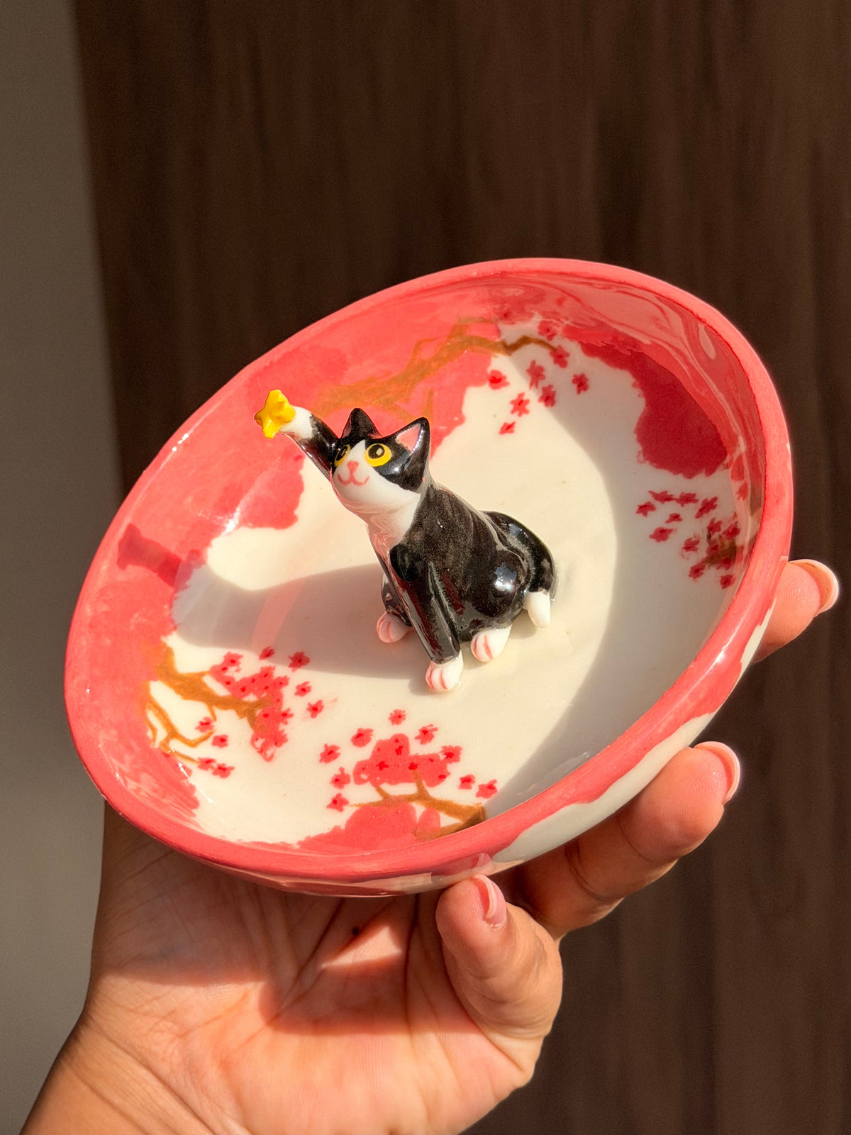 Black cat sakura tray