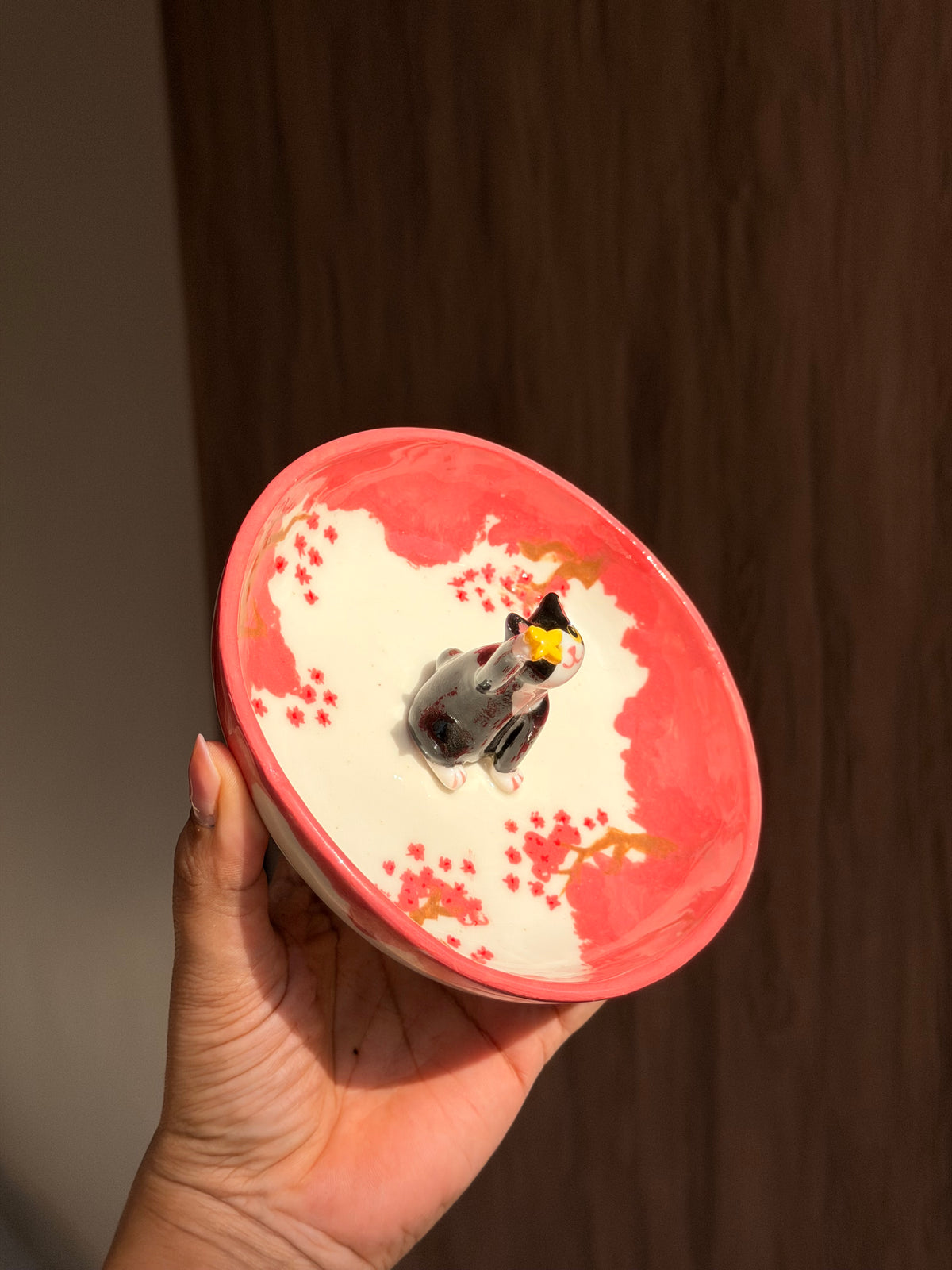 Black cat sakura tray