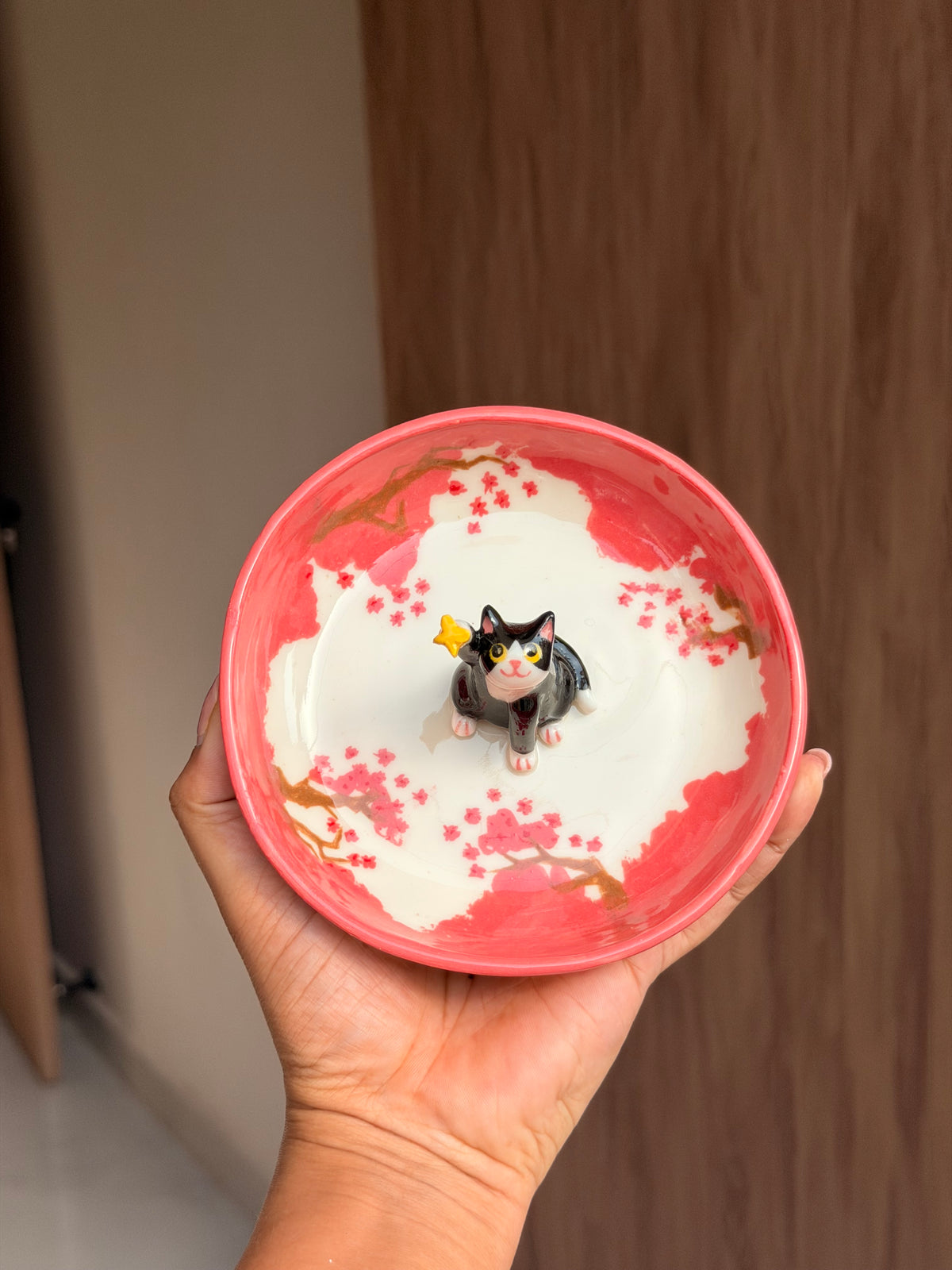 Black cat sakura tray