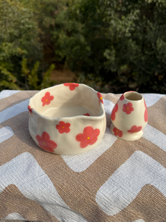 Pink flower matcha set