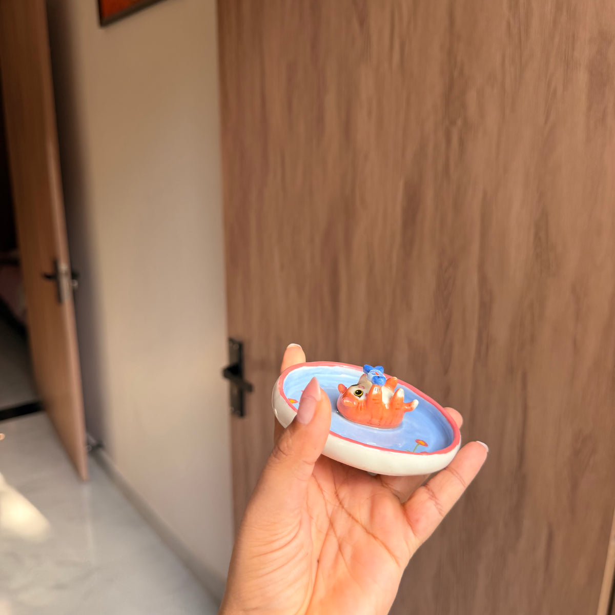 Orange Cat & fish trinket