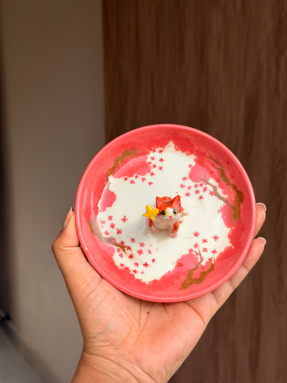 Orange cat sakura tray