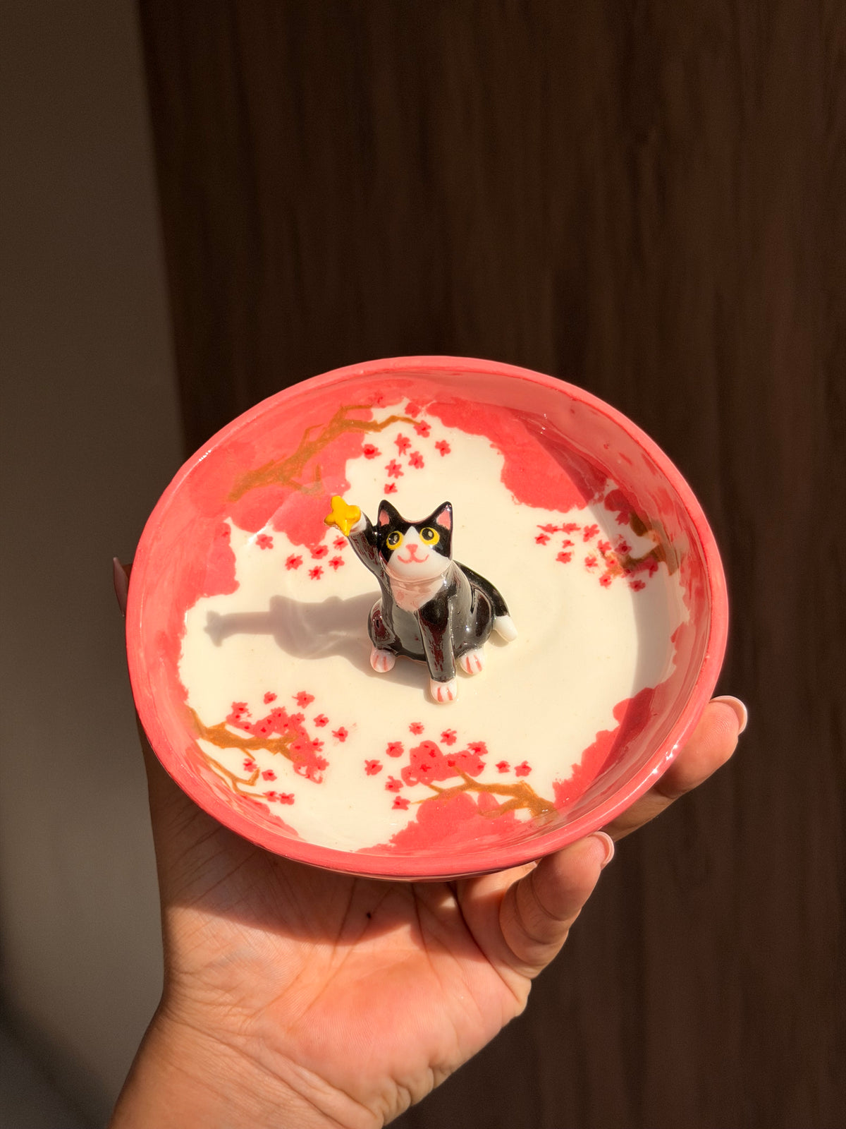 Black cat sakura tray