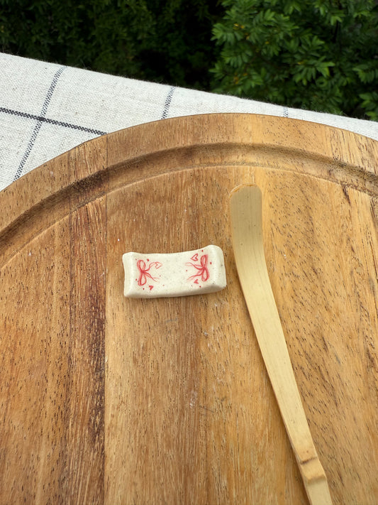 Pink bow chashaku & chopstick holder