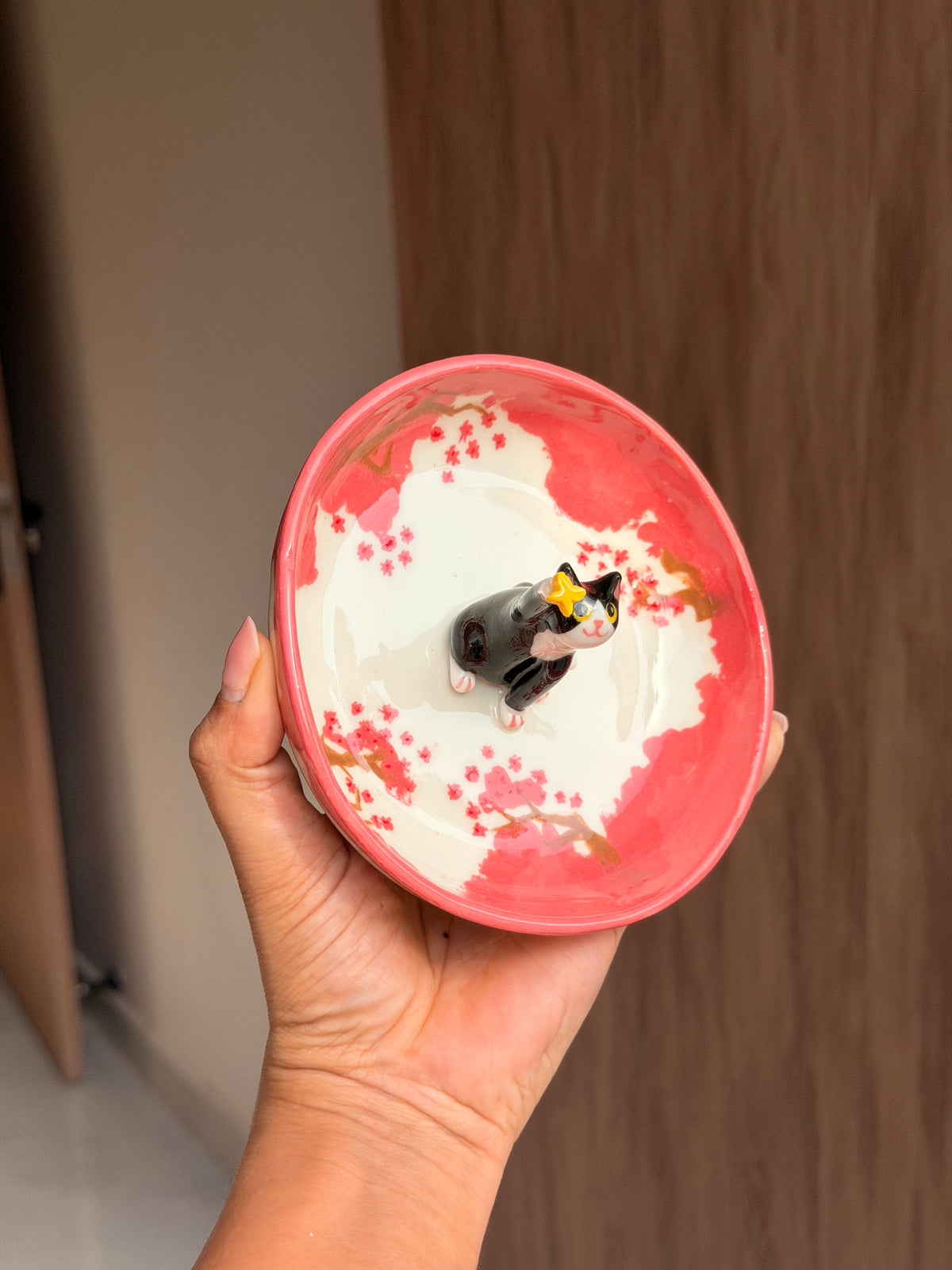 Black cat sakura tray