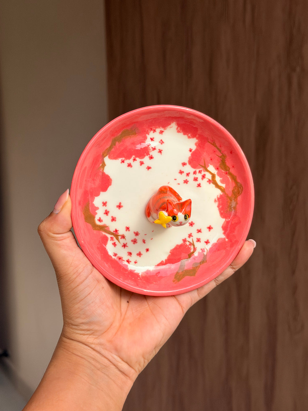 Orange cat sakura tray