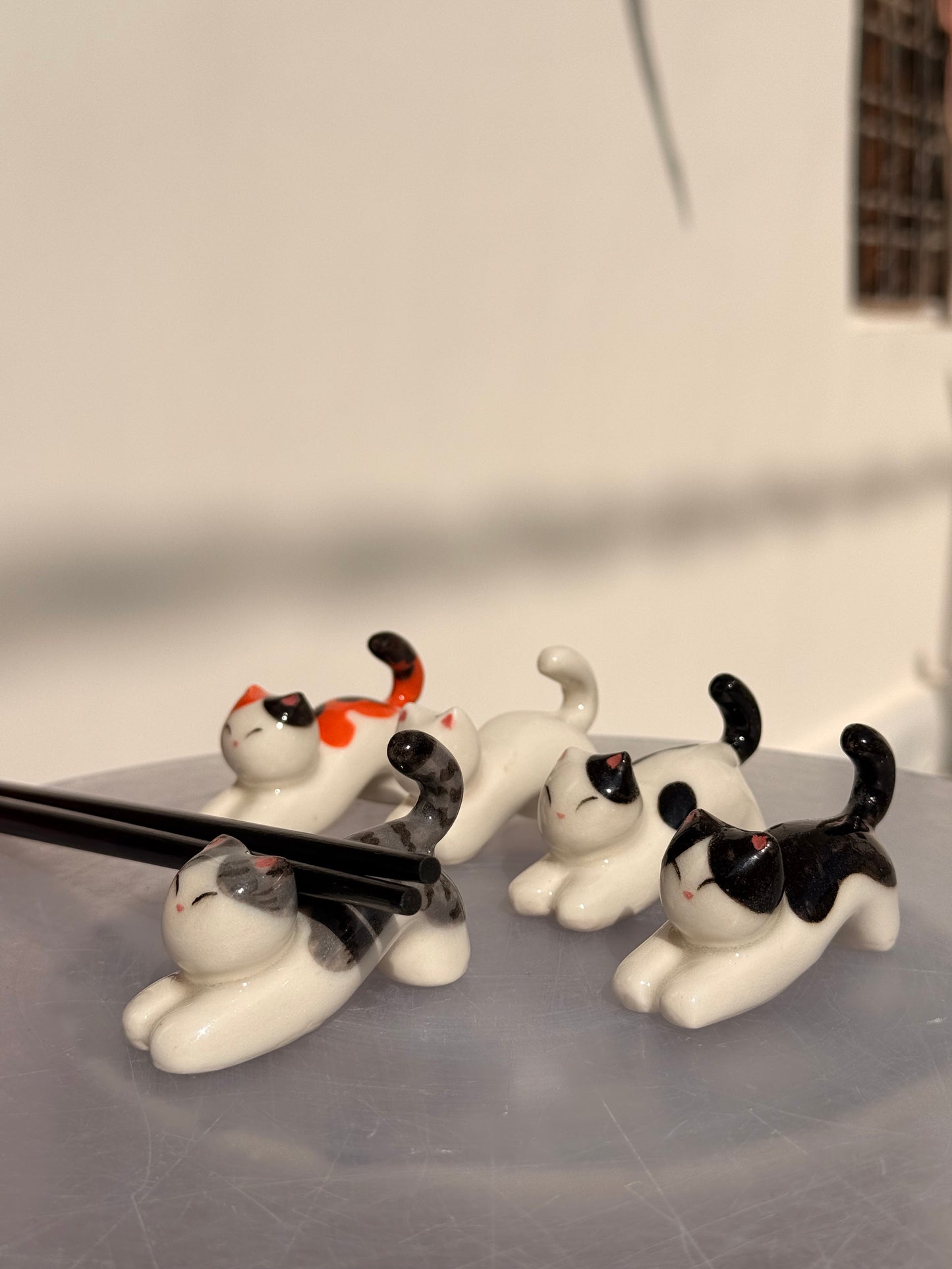 White cat chopstick & Chashaku holder