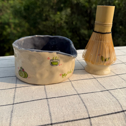 Grey matcha themed pourer+whisk holder