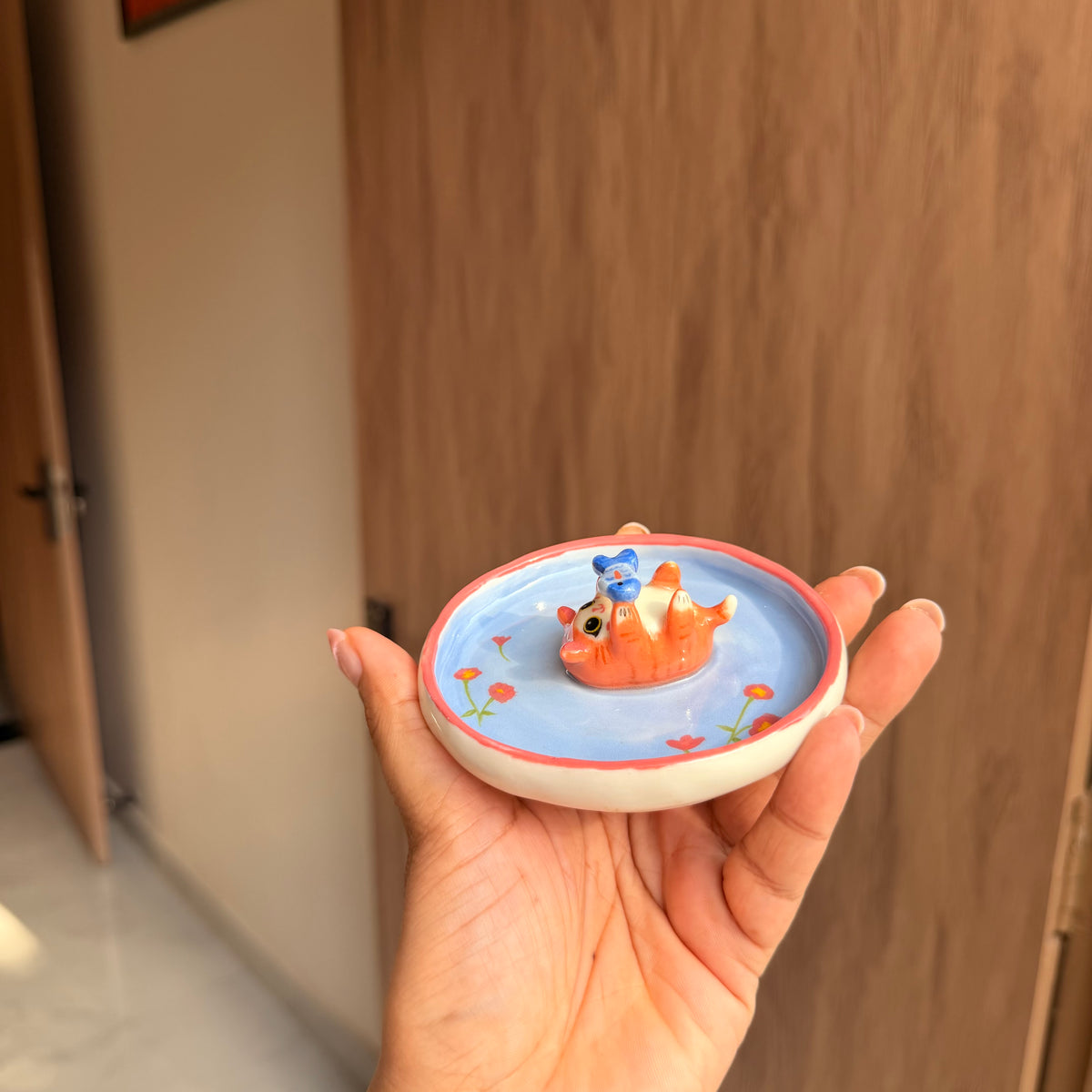 Orange Cat & fish trinket