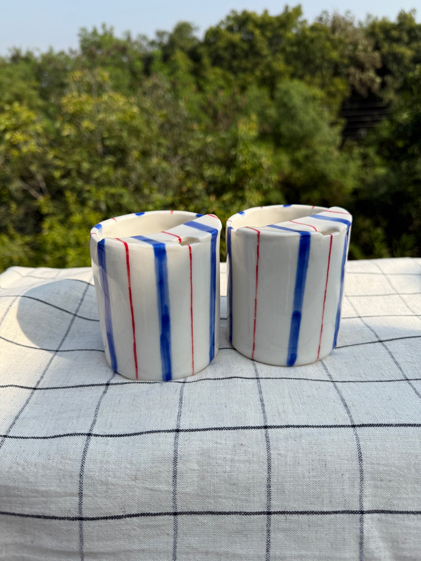 🎄Red-Blue🎄stripe ceramic tumbler