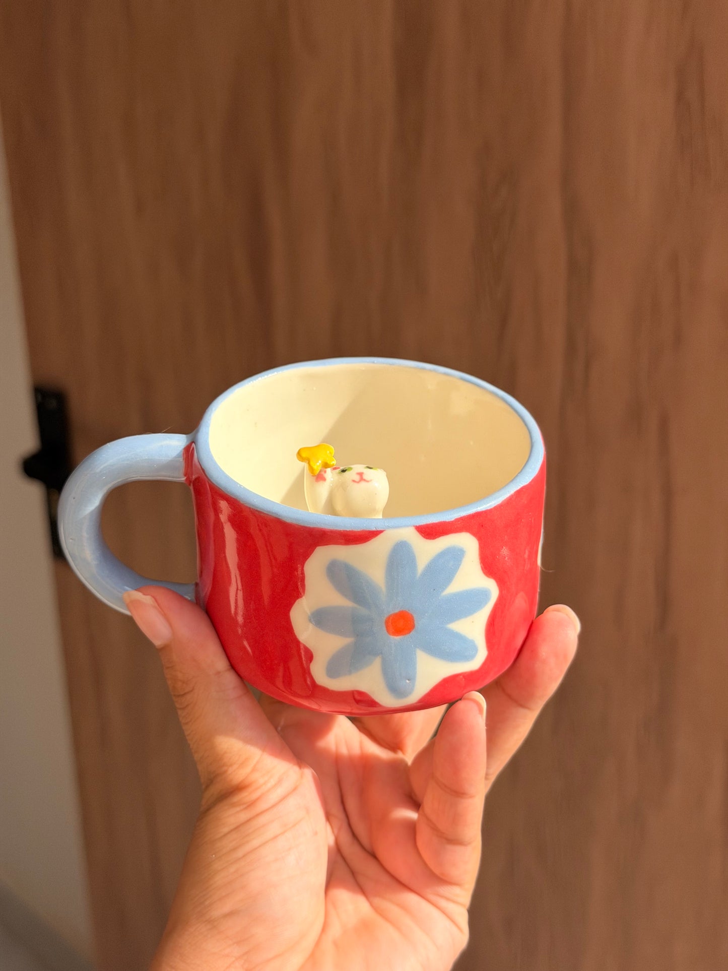 White cat mug