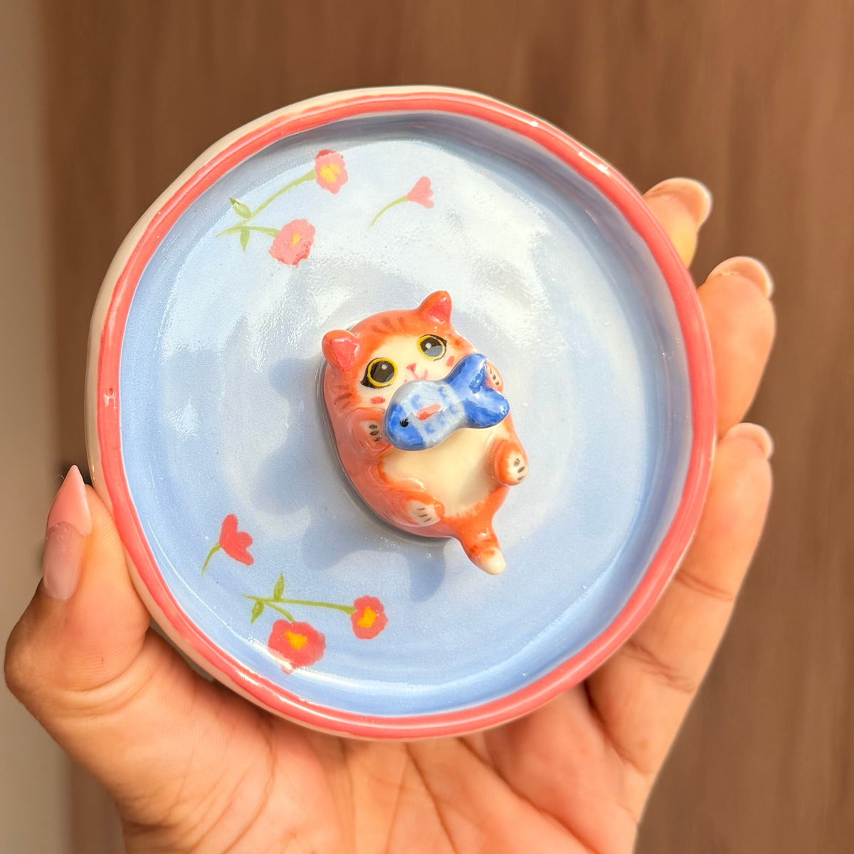 Orange Cat & fish trinket